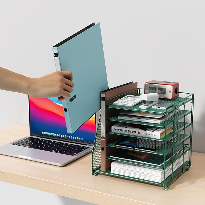gianotter 6-Tier Paper Organizer With Magazine Holder | Desk Organizers and Accessories, File Organizer for Office Supplies Storag (Green, 6-Tier) - Image 6