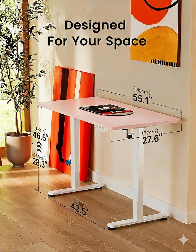 ErGear Height Adjustable Electric Standing Desk, 55 x 28 Inches Sit Stand up Desk, Memory Computer Home Office Desk, Pink - Image 3
