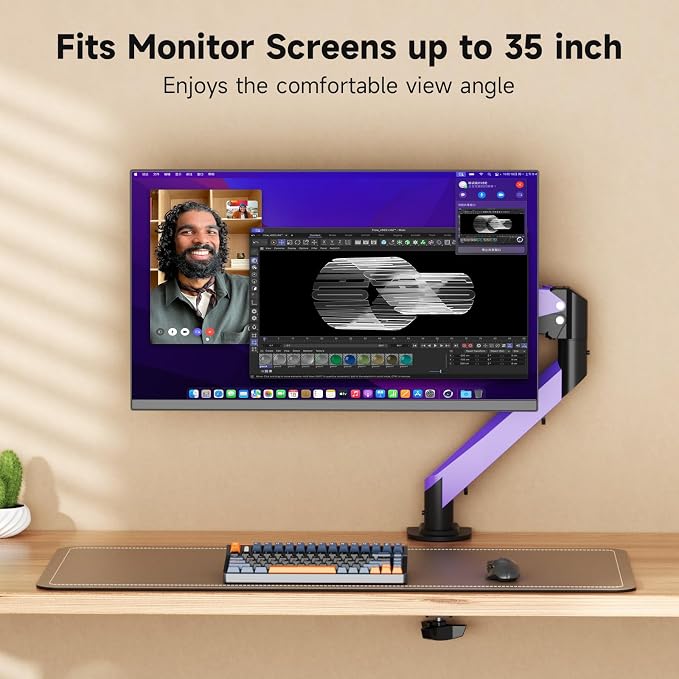 Suptek Monitor Mount Gas Spring Monitor Arm Desk Mount Fully Adjustable Fits 17-35 inch Monitors Weight Capacity up to 24.25 lbs, Black+Purple - Image 4