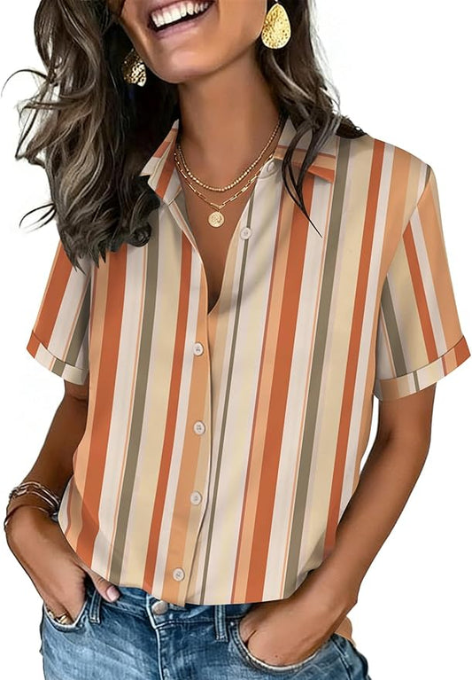 Zeagoo Button Down Shirts for Women Short Sleeve Collared Tops Dressy Casual V Neck Blouses by Zeagoo