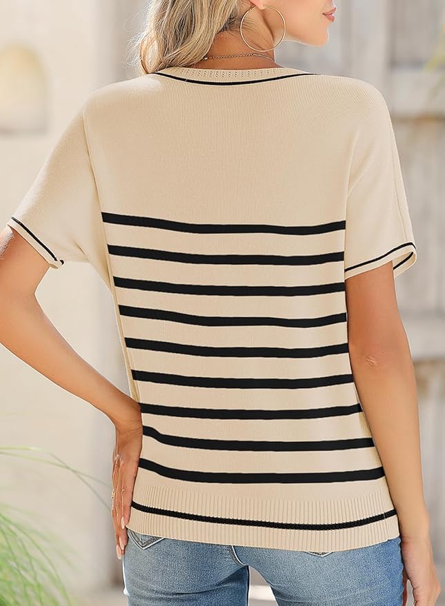 SHEWIN Womens Tops Trendy Short Sleeve Shirts Crewneck Lightweight Knit Sweater Top Business Casual Outfits - Image 3