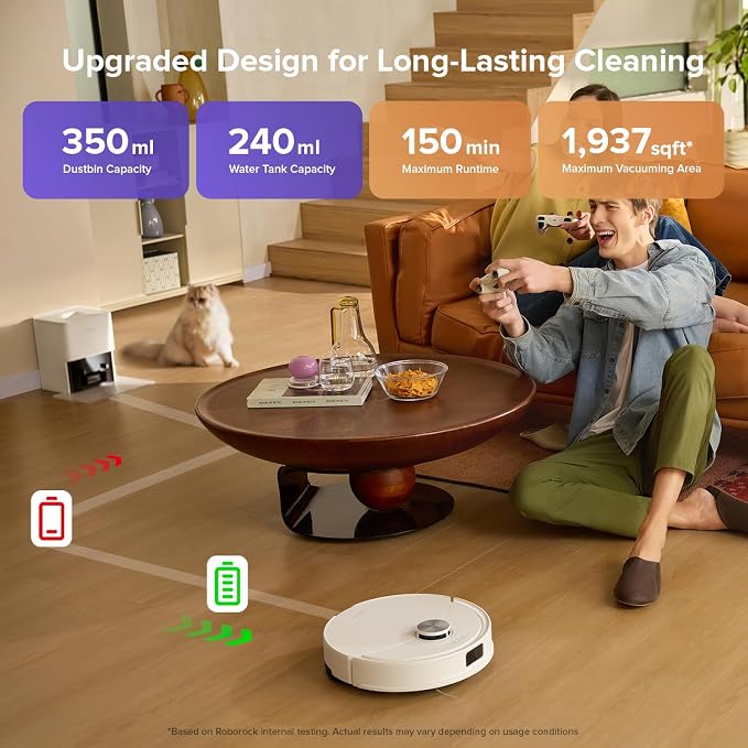 roborock Q10 S5+ Robot Vacuum and Mop, 10,000Pa Suction | Upgraded from Q8 max+, 70-Day Self-Emptying, Obstacle Avoidance, Sonic Mopping, Dual Anti-Tangle Design, Auto Mop Lift, White - Image 9