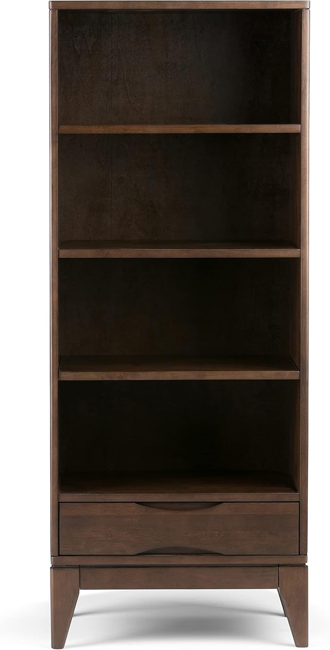 SIMPLIHOME Harper Desk and Bookcase Bundle - 48 inch Wide Solid Wood Mid Century Modern Desk with Drawers and 24 inch Wide 4-Shelf Bookcase in Walnut Brown, Home Office Furniture (Set of 2) - Image 7