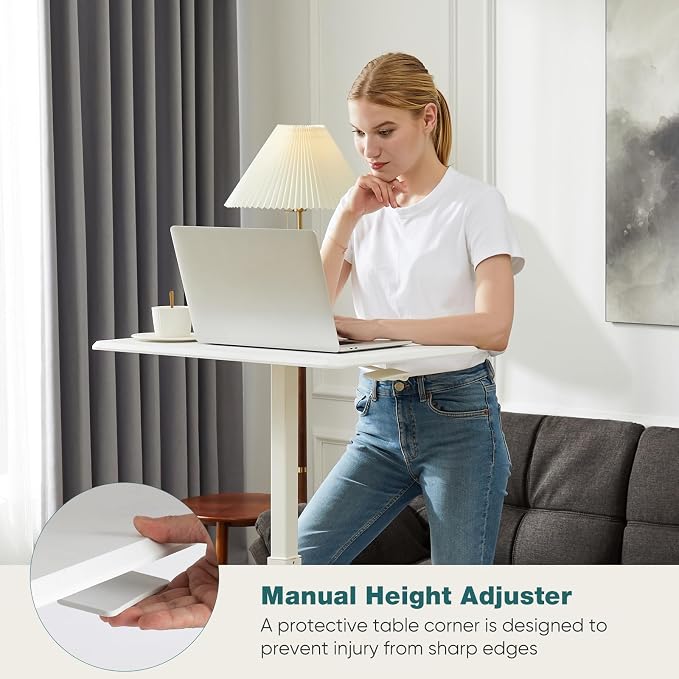 DUMOS Mobile Rolling Desk with Wheels Adjustable Height | Small Standing Desks Portable Laptop PC Table, Computer Workstation for Home Office Small Space, White - Image 6