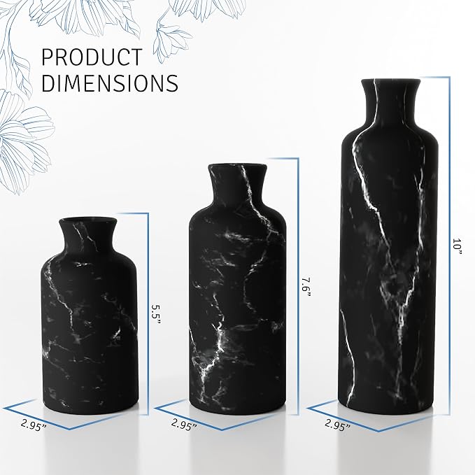Creative Scents Black Marble Look 3pc Vase Set – Boho Vases for Decor, Modern Vases for Holding Pampas Grass, Dried/Fresh Flowers, Vases for Living Room - Kitchen, Bedroom, Office, Shelf Decor - Image 5