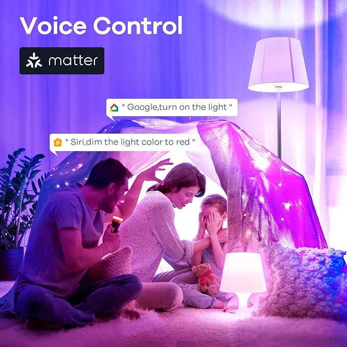 Linkind Matter Smart Light Bulb, WiFi Smart Bulbs with Remote, Smart Bulb Work with Apple Home, Alexa, Google Home, SmartThings, RGBTW Color Changing Bulbs Music Sync, 2.4Ghz A19 E26 60W 800LM 4 Pack - Image 6