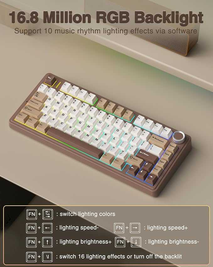 AULA F75 75% Wireless Mechanical Keyboard, Hot Swappable Creamy Keyboard, Pre-lubed Linear Switches, 2.4GHz/Type-C/BT5.0, RGB Backlit Gaming Keyboards(White&Brown) - Image 6