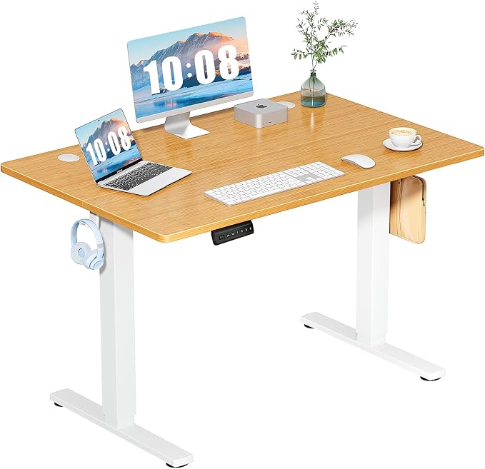 DUMOS 48 Inch Electric Standing Desk, Memory Adjustable Home Office Desk | Sit Stand Up Desk for Work Home Office,Adjustable Desk, Rising Computer Table with Splice Board,Cable Management,Hook,Oak by DumosLifestyle
