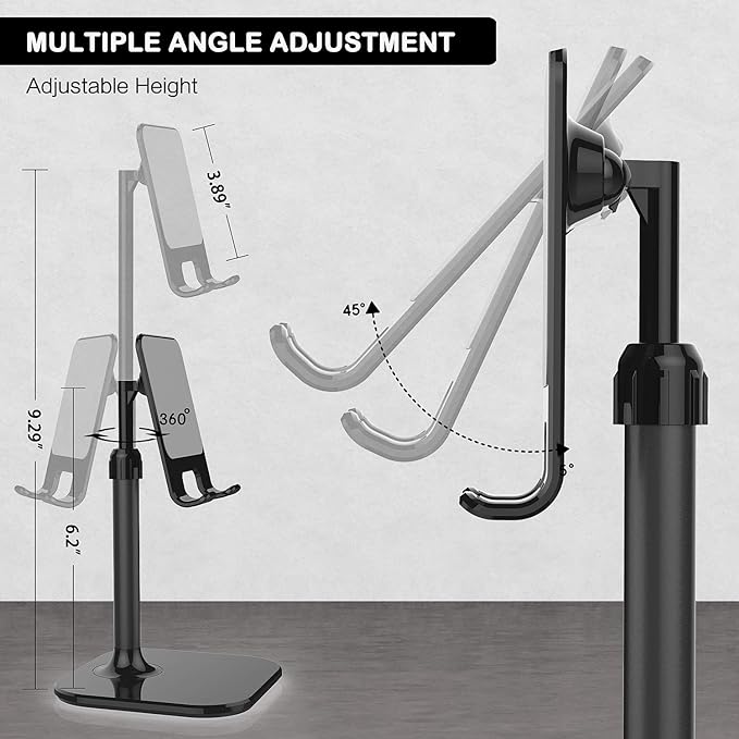 Doboli Cell Phone Stand, Phone Stand for Desk, Phone Holder Stand Compatible with iPhone and All Mobile Phones Tablet, Gifts for Adults Women Men Mom Wife, Black - Image 3