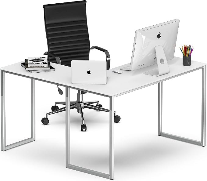 SHW Mission 48 x 48 L-Shape Home Office Computer Desk, White | Reversible Desktop Design - Image 4