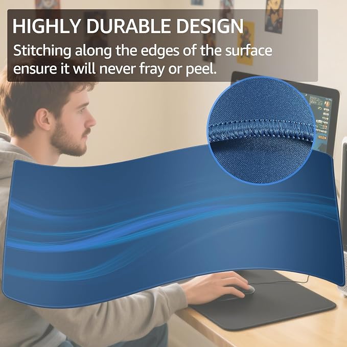 KTRIO Large Gaming Mouse Pad, Desk Mat, 31.5 x 15.7 in, Navy Blue, XXL | Smooth Micro-Weave Surface, Artistic Pattern Design, Non-Slip Rubber Base, Durable Stitched Edges, Office & Home Use - Image 3
