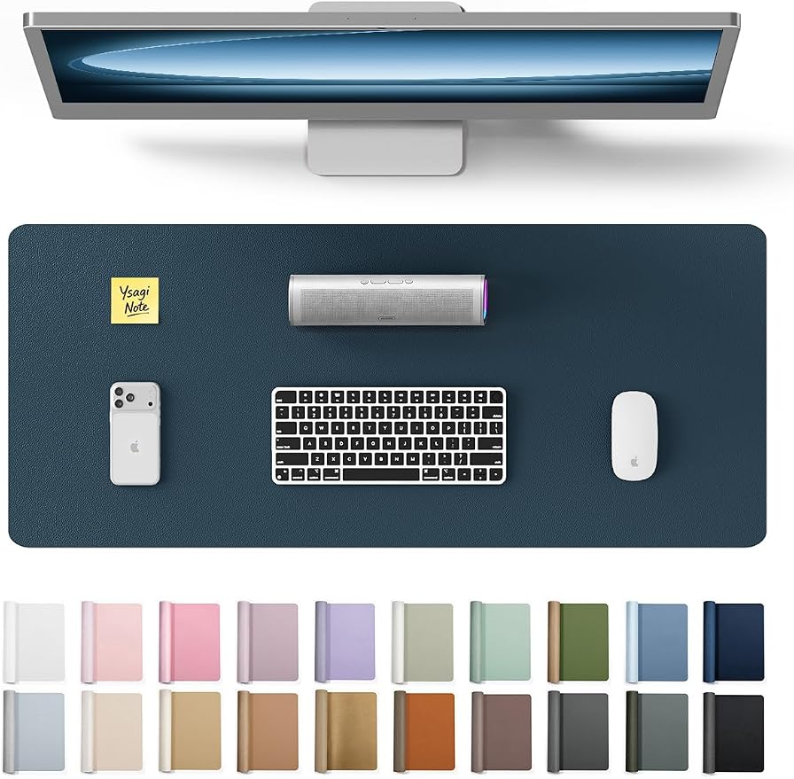 YSAGi Leather Desk Protector, Office Mat, Large Mouse Mat, Non-Slip PU Leather Blotter, Laptop Desk Mat, Waterproof Writing Pad for Office and Home (Dark Blue, 23.6" x 13.8") by YSAGi