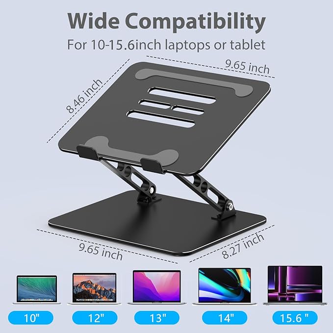 Adjustable Laptop Stand for Desk, Metal Laptop Riser Holder | Portable Desktop Book Stands, Foldable Ventilated Cooling Computer Notebook Stand Compatible with 10-15.6” Laptops, Tablets - Image 5
