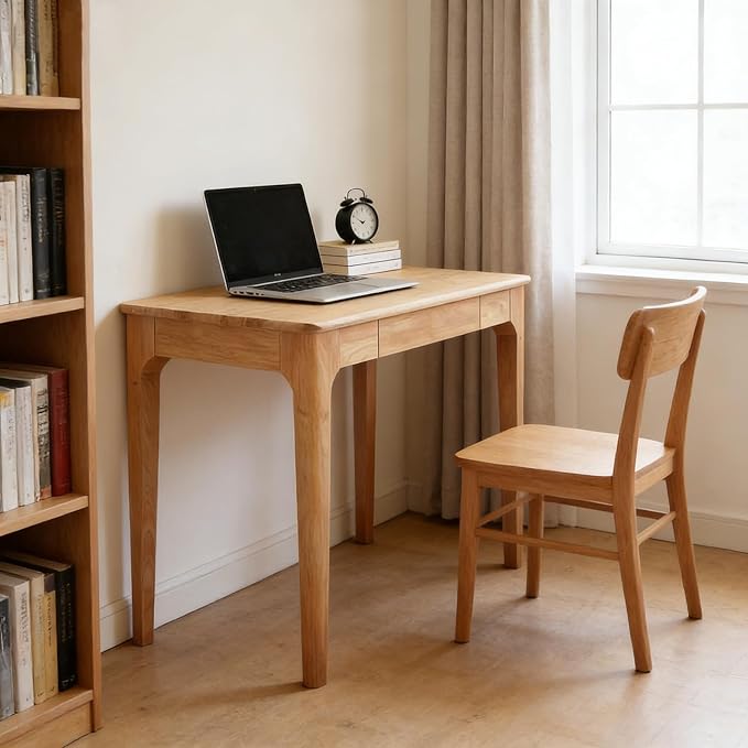 Solid Wooden Desk with Drawers, Small Writing Desk with Drawers for Computer, PC Desk for Work, Study or Gaming, Easy to Assemble (Natural, 31.5IN) - Image 2