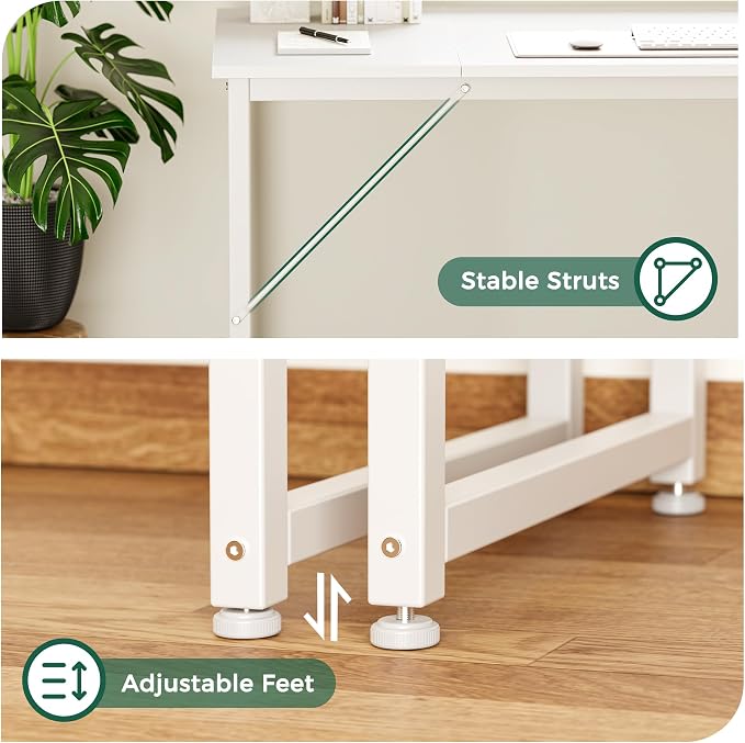 Huuger Computer Desk, 80 Inch Office Desk, Gaming Desk with Storage, Writing Desk Work Desk for Home Office, Study, Long Simple Desk, Large Legroom, Metal Frame, White - Image 9