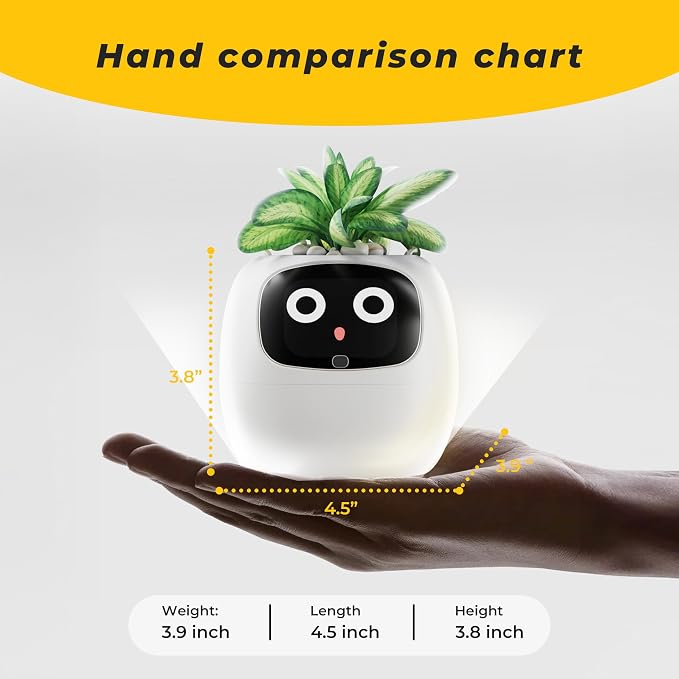PLANTSIO Smart pet Planter Robot Guidance on Plant Care with Emojis, Adorable Plant Companion with Rich Gesture Interaction, Neat Desk Setup Gift (Yellow) - Image 3
