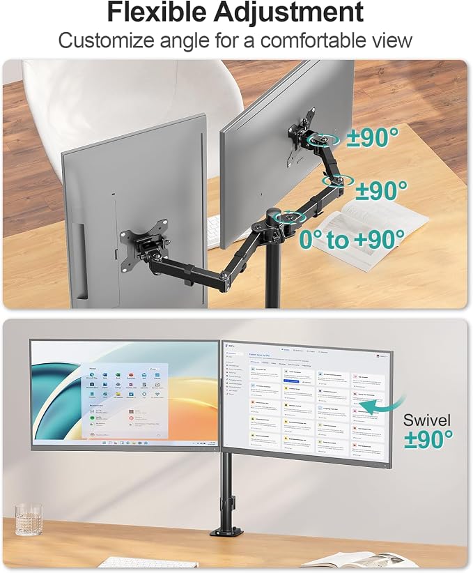 MOUNT PRO Dual Monitor Mount Fits 13-32 Inch/17.6lbs LCD Screen, Computer Monitor Desk Mount, Articulating Monitor Arm, Height Adjustable Display Stand for 2 Monitors, VESA Mount 75x75/100x100mm - Image 4