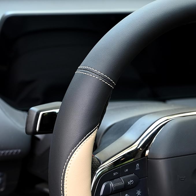 Valleycomfy Microfiber Leather Steering Wheel Cover Universal 15 inch (Beige) - Image 5