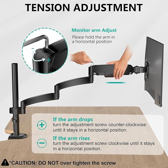 WALI Single Long Monitor Arm - Computer Monitor Arm Desk Mount for 13-32 inch, Hold up to 19.8lbs, Extra Long Adjustable Stand, Full Motion Tall Arm, VESA 75/100mm, (GSDM001L) - Image 9