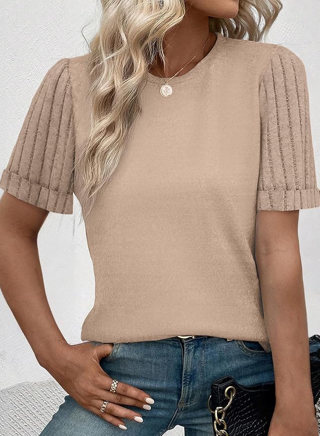SHEWIN Women's Short Sleeve Summer Tops Crewneck Knit Solid Loose Casual Basic T Shirts Tee Blouses - Image 2