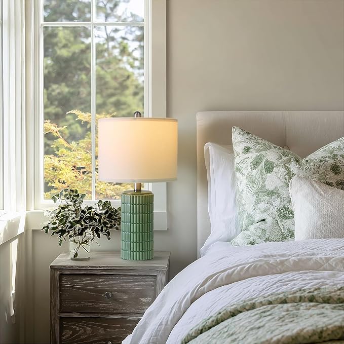 PoKat 20.75" Small Modern Ceramic Table Lamps Set of 2 for Bedroom, Green Bedside Lamps for Night Stands, Farmhouse House Decor Nightstand Table Lamps for Living Room End Table Green - Image 4
