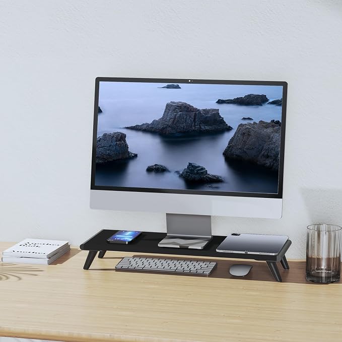 loukin Monitor Stand Riser for Desk, 22.4" x 8.3" Larger Computer Stand for Laptop, PC, Printer, Sturdy Desktop Computer Shelf with Non-Skid Rubber, Home Office (Black) - Image 8