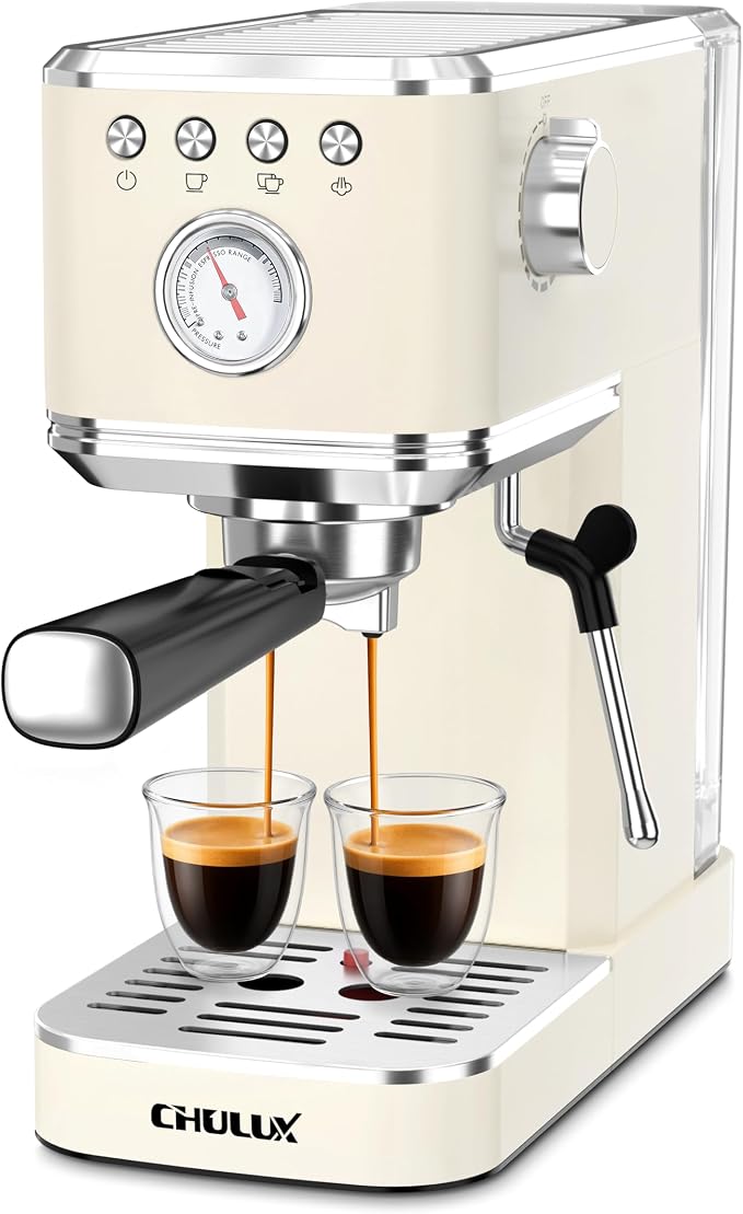 CHULUX Slim Espresso Machine with Milk Frother for Home Cappuccino, Creamy | Precise Pressure Gauge, Food-Grade Materials, 20 Bar Italian Pump, Professional Temperature Control System, Stainless Steel by CHULUX