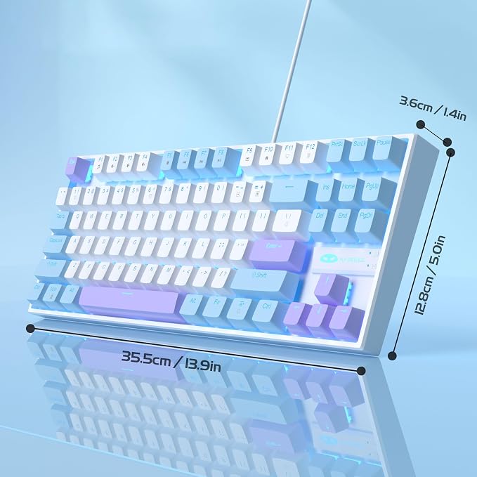 MageGee 75% Mechanical Gaming Keyboard, Red Switch, LED Blue Backlit, 87 Keys Compact TKL Wired Keyboards for Windows Laptop PC Gamer - White/Blue - Image 9