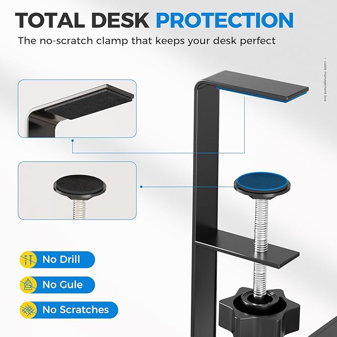 [Upgraded] 25" Extra Large Under Desk Cable Management, Cinati Wire Organizers No Drill, Cable Tray with Clamp for Wire Management, Cord Organization Box for Office, Home - No Damage to Desk(Black) - Image 3