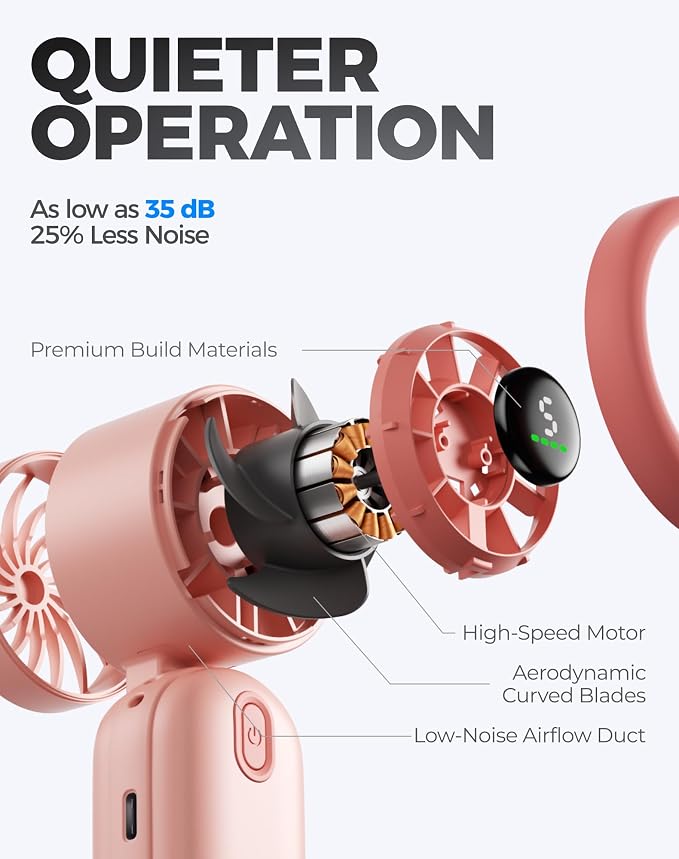 Diveblues Mini Handheld Fan, 30ft/s Portable Turbo Fan [12H Max Cooling], 4000mAh Personal Fan with LED Display, 3-in-1 Hand Held/Neck/Desk Fan for Travel, Cruise, Disney Essentials - Image 3