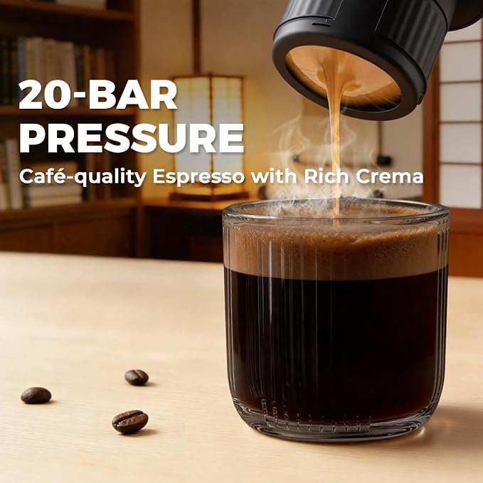 HAUSHOF Portable Electric Espresso Machine, 20 Bar Fast Heat-Up Travel Coffee Maker, USB-C Rechargeable Compatible with Ground Coffee & NS Capsules, for Car, Camping, RV, Hiking & Office - Image 6