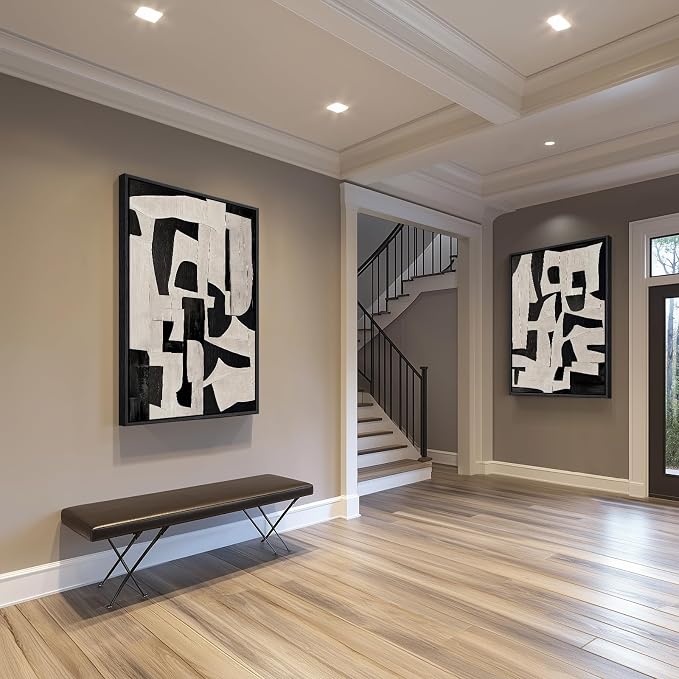 Large Framed Black and White Abstract Wall Art for Living Room, 2 Piece Modern Canvas Prints Paintings Artwork for Walls, Minimalist Black Beige Pictures for Hallway Dining Bedroom Wall Decor 24x36 In - Image 4