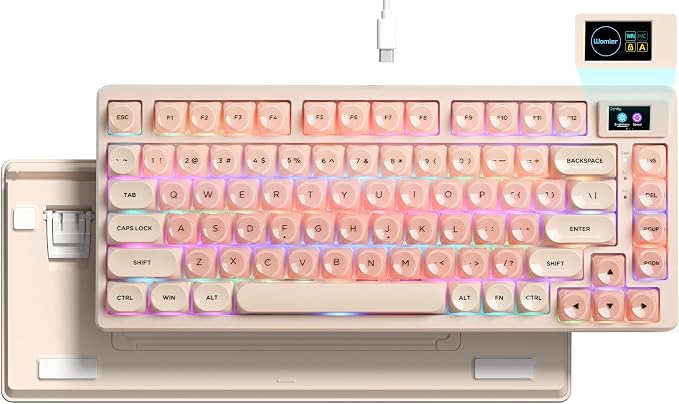 Womier SK80 75% Foundation Mechanical Keyboard with Multimedia Display | Pink Gaming Creamy Keyboards, Jelly Keycaps Hot Swap RGB Wired Key board Pre-lubed POM Switch for Mac/Win, Pink by Womier