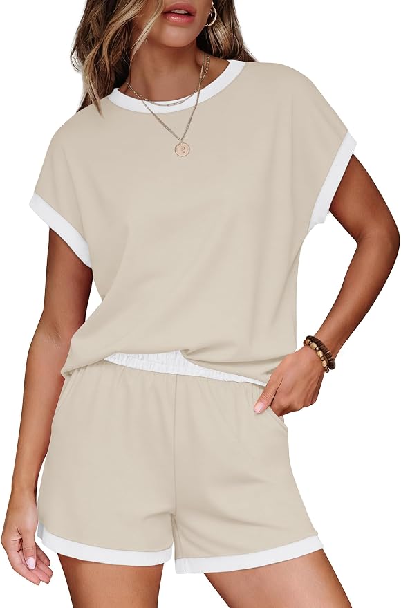 WIHOLL Two Piece Sets for Women Summer Lounge Short Sets Cap Sleeve Crew Neck Sweatsuit with Pocket XS-2XL - Image 2