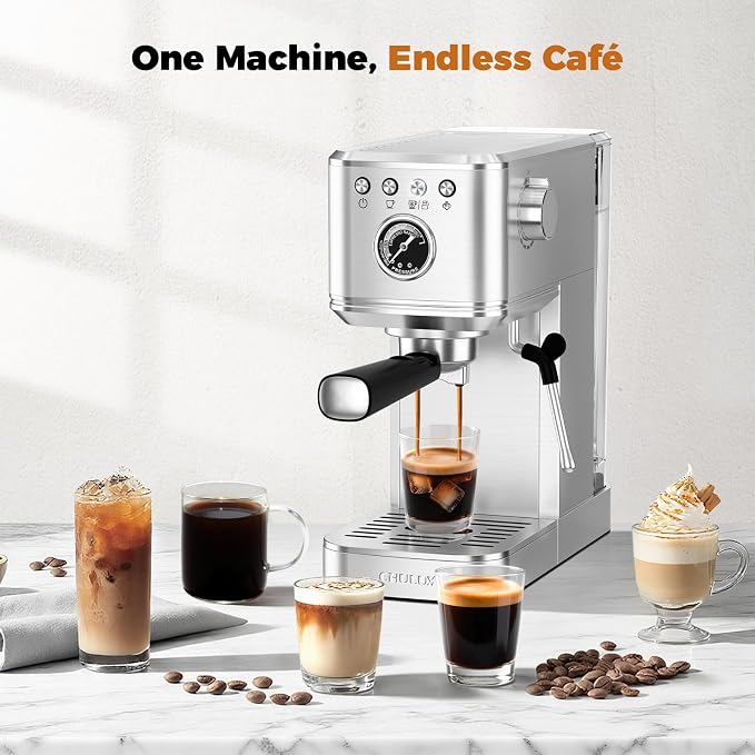 CHULUX Elite Espresso Machine for Latte, Americano and Iced Coffee, Silver | Hot and Iced Espresso, Visible Pressure Gauge, PID Temperature Control, Pre-Infusion Tech, Brushed Stainless Steel Finish - Image 5
