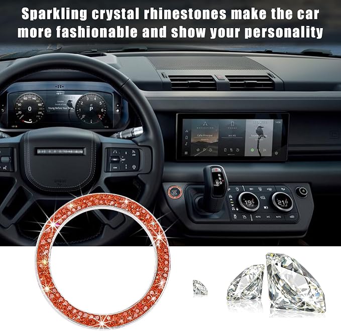 Kewucn Bling Crystal Double Rhinestone Car Engine Start Decoration Ring, Sparkling Push Start Button Sticker, Key Ignition & Knob Ring Decoration, Bling Car Interior Accessory (Orange) - Image 5