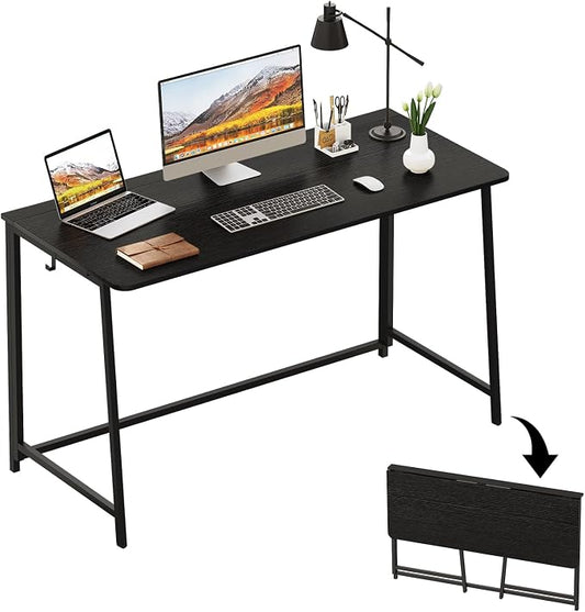 WOHOMO Folding Desk, 47.2" Foldable Computer Table for Small Spaces, Black | Easy Assembly and Fold, Sturdy Home office desks for Study Bedroom Dorm Space Saving Writing Work Apartment by WOHOMO
