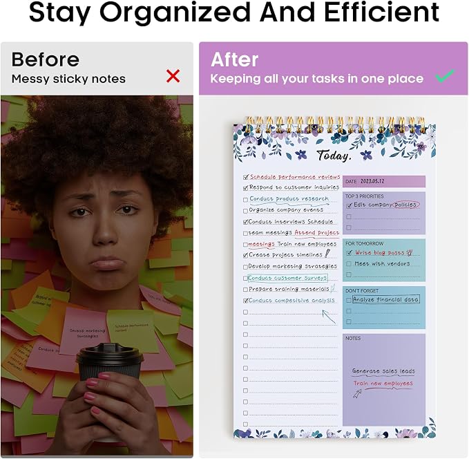 Taja To Do List Notepad, Undated Daily Planner for Work and Goal Setting | VioletBloom, 52 Sheets, 9.8" x 6.5" , for Office, Home and school, Daily Task Planning, Notes and Everyday Organization - Image 5