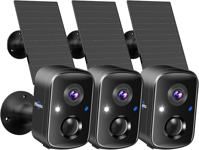 Hiseeu Security Cameras Wireless Outdoor, 3pcs Solar Powered 3K 4MP Surveillance WiFi Cameras for Home Security Outside, PIR/AI Motion Detection, Waterproof, Color Night Vision, 2-Way Audio, Black by Hiseeu