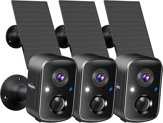 Hiseeu Security Cameras Wireless Outdoor, 3pcs Solar Powered 3K 4MP Surveillance WiFi Cameras for Home Security Outside, PIR/AI Motion Detection, Waterproof, Color Night Vision, 2-Way Audio, Black by Hiseeu