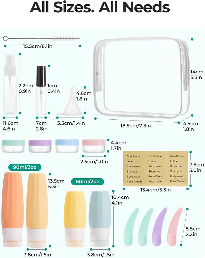 BAGSMART 18 Pack TSA Approved Travel Bottles for Toiletries, Leak Proof Silicone Travel Size Containers Bottles for Shampoo, Rose Pink - Image 6