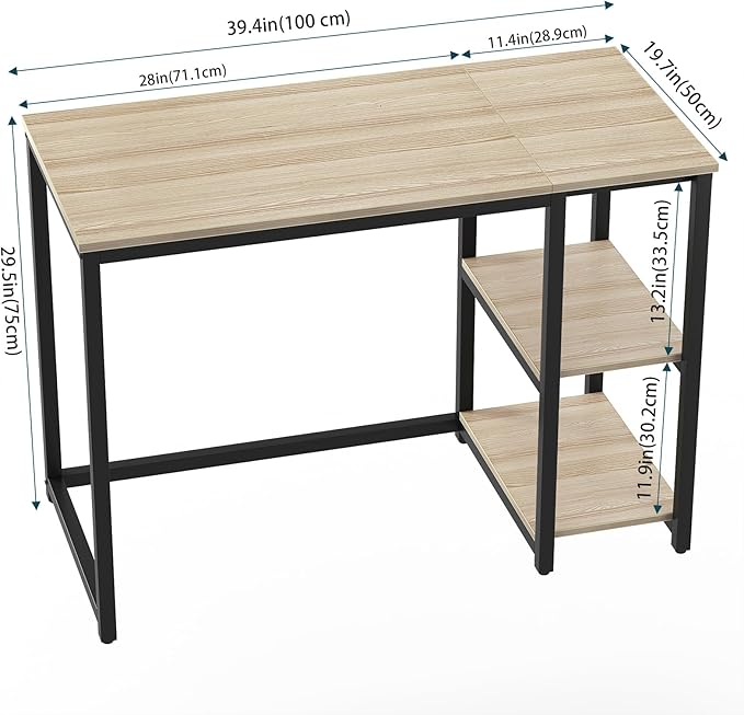SINPAID 40'' Oak Computer Desk with Shelves, Sturdy Light Wood Desks with Storage Space, Modern Gaming Desk Study Writing Laptop Table, Beige - Image 3