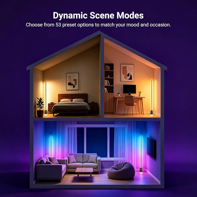 NEEWER NF06 RGB IC CW Smart Floor Lamp, 1500lm LED Standing Corner Light, APP/AI Design/Music Sync, 16 Million Color Ambient Lighting Compatible with Google and Alexa, Living Room Bedroom Home Decor - Image 4