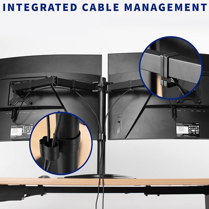 VIVO Dual LED LCD Monitor Mount, Free-Standing Desk Stand for 2 Screens up to 32 Inch, Heavy-Duty Fully Adjustable Arms with Max VESA 100x100mm, Black, STAND-V032F - Image 7