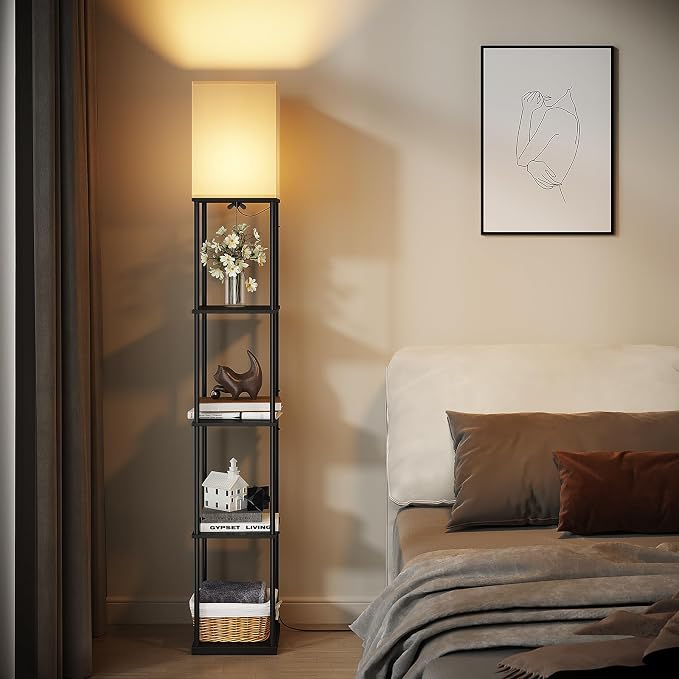 SUNMORY 5 Tier Floor Lamp with Shelves, Modern Square Standing Lamp with 3 Color Temperature Bulb, Corner Display Bookshelf Lamp for Living Room and Bedroom, Tall Shelf Floor Lamp - Image 6