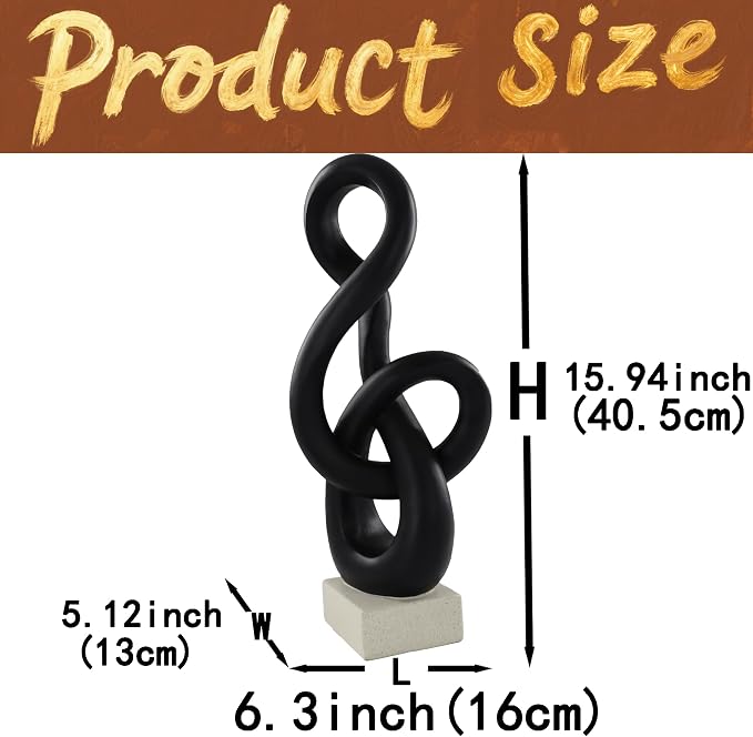 16" Modern Abstract Ribbon Decorative Sculpture, Knot Sculptures,Home Decor,Coffee Table Statues,Dining Living Room Desk Decor,Musical Note,Black - Image 7