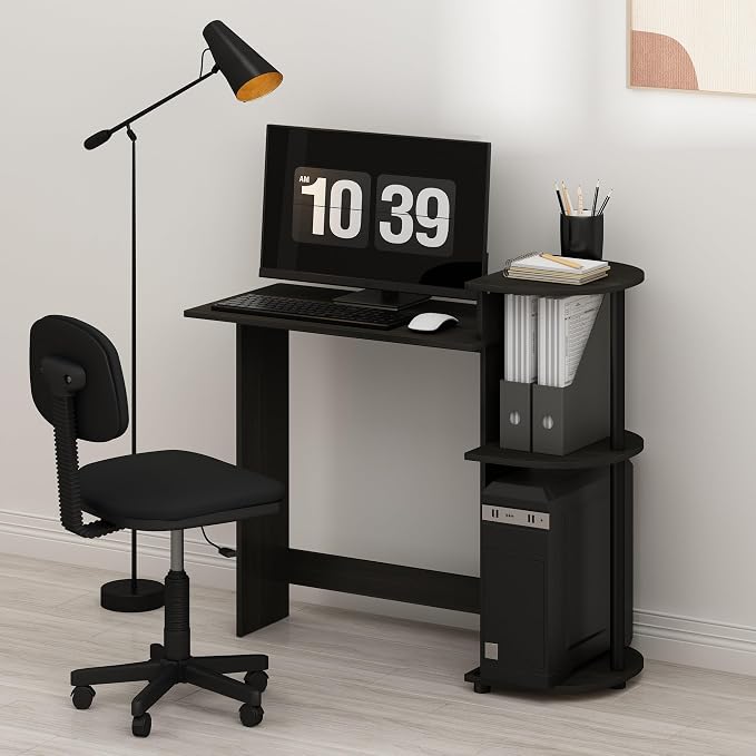 Furinno EFFICIENT Desk, 28.6" Wide Gaming Desk with 3 Open Side Shelves, Laptop Notebook Computer Desk, Office Desk for Home Office, Study Room, Dorm, Bedroom, Solid Black - Image 2