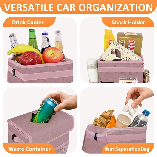Vankor Car Trash Can Cute Trash Bag Bin Hanging Waterproof Automotive Garbage Cans Leak Proof Vehicle Trash Can Diamond Pattern-Pink - Image 6