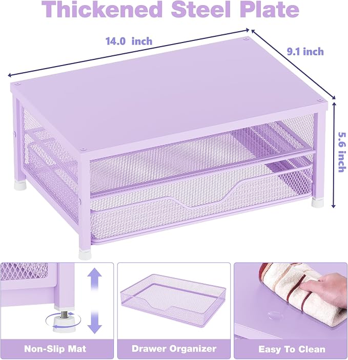 OPNICE Computer Monitor Stand Riser, Desk Organizer with Drawer, Printer & Laptop Stand, Office Desk Accessories & Workspace Desktop Organizers Storage for Office Supplies(Purple) - Image 2