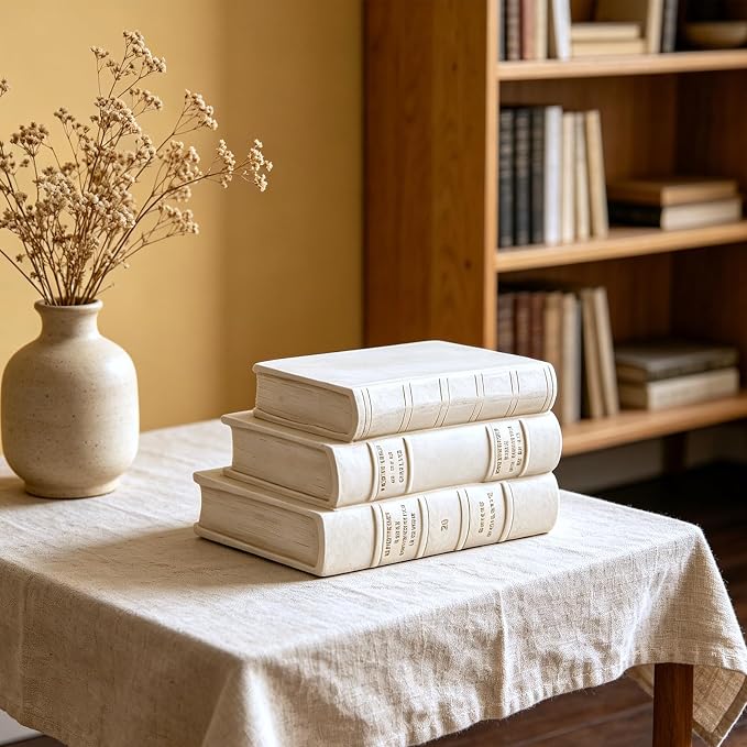 Decorative Books Living Room Décor - Resin Cream Faux Books Fake Modern Home Decoration for Bookshelf Coffee Table Décor 5.5 x 4.5 x 8 Inch Guichifun - Image 4